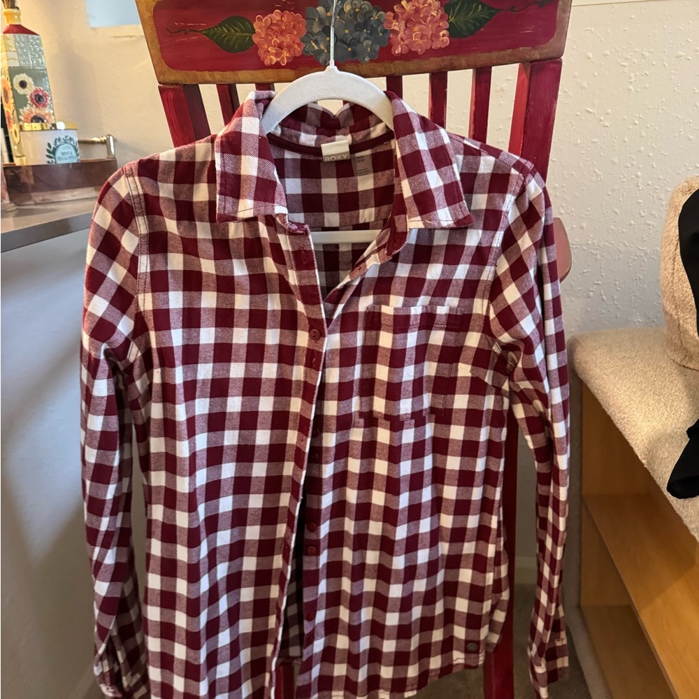 Roxy Burgundy and Cream Checkered Shirt